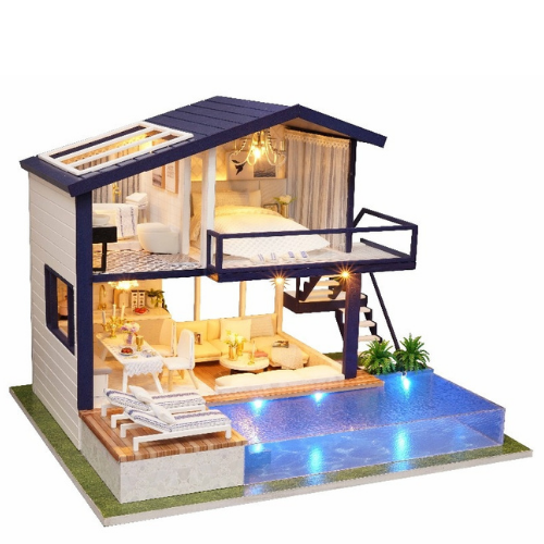 wooden furniture diy miniature dollhouse with deluxe pool