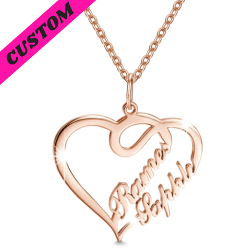 custom s925 sterling silver heart-shaped necklace with 2 names (<5 letters) rose gold
