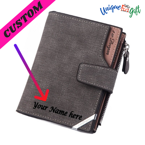 name engraving personalized wallet with zipper coin pocket