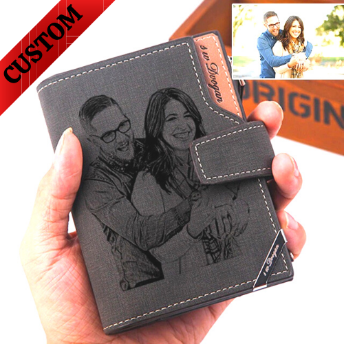 photo and text engraving personalized wallet with zipper coin pocket