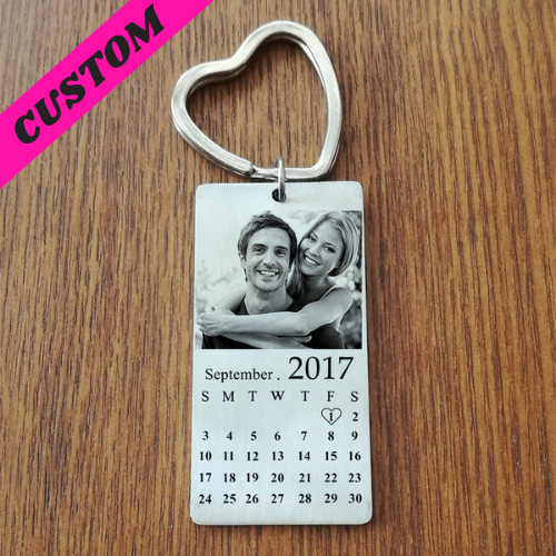 personalized stainless steel photo calendar keychain default title