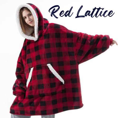 fleece warm hooded lazy pullover for both outdoor & indoor red lattice $43.99