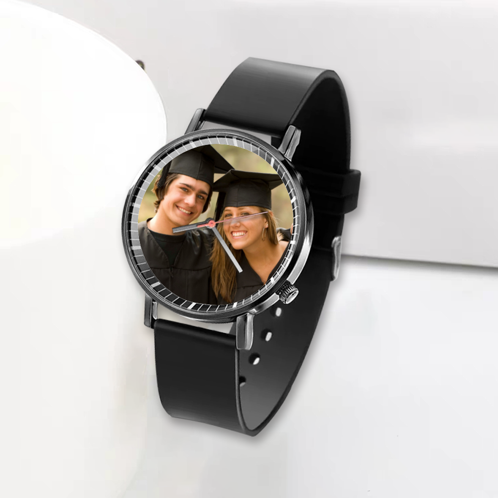 graduation custom black plastic band quartz watch (gift box available) with packaging bag