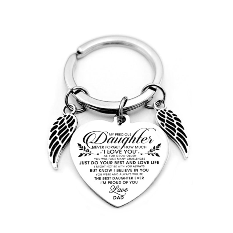 dad/mom "to my daughter" heart-shaped inspirational keychain with angel wings 22