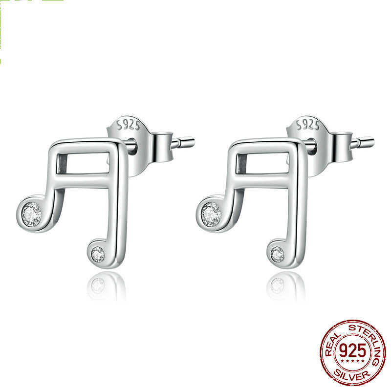 s925 silver musical pattern stud earrings note