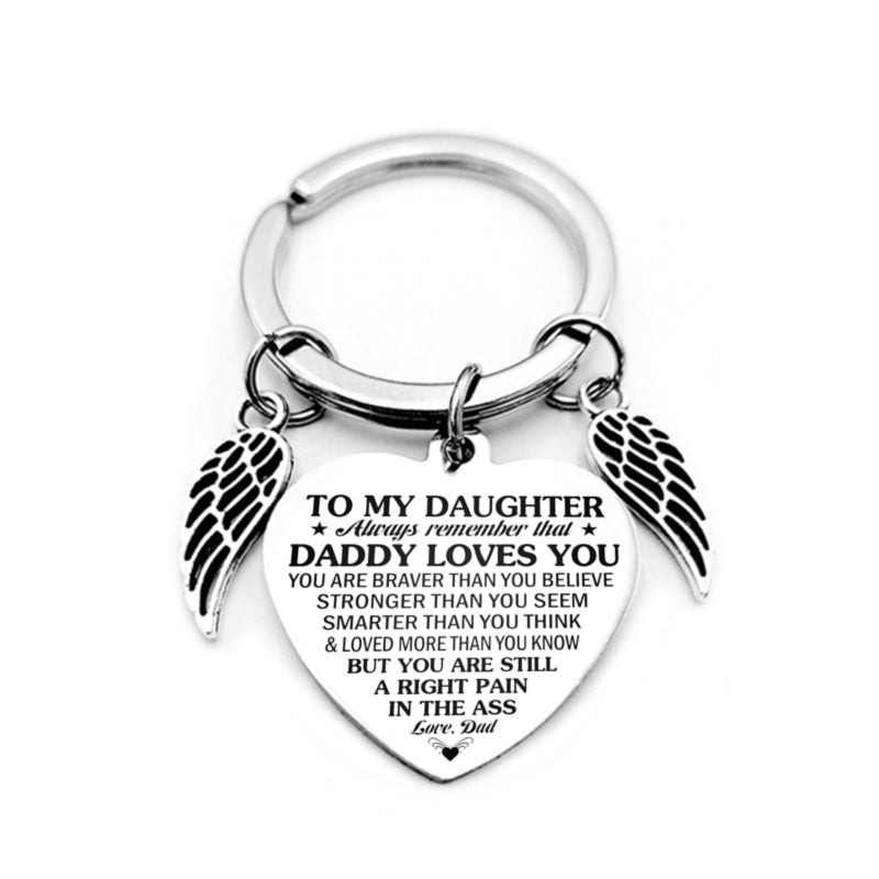 dad/mom "to my daughter" heart-shaped inspirational keychain with angel wings 21