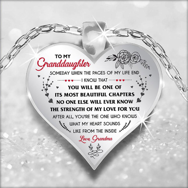 grandma "to my granddaughter" flower butterfly décor heart-shaped pendant necklace 6