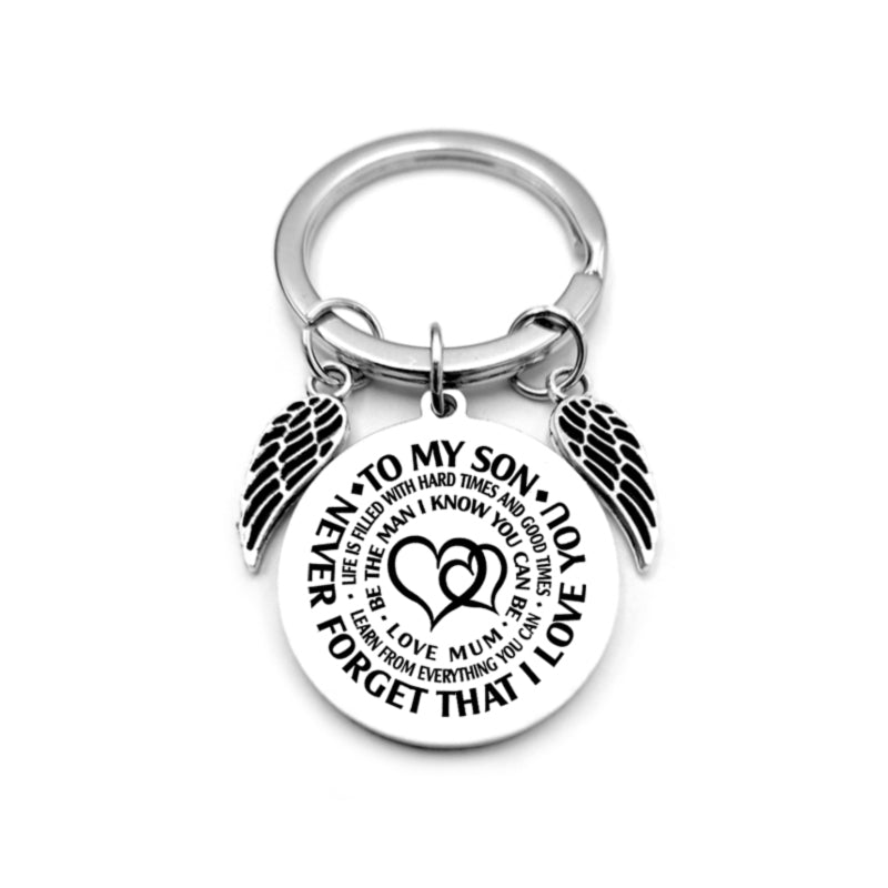 dad / mom "to my son" round inspirational keychain with angel wings 22