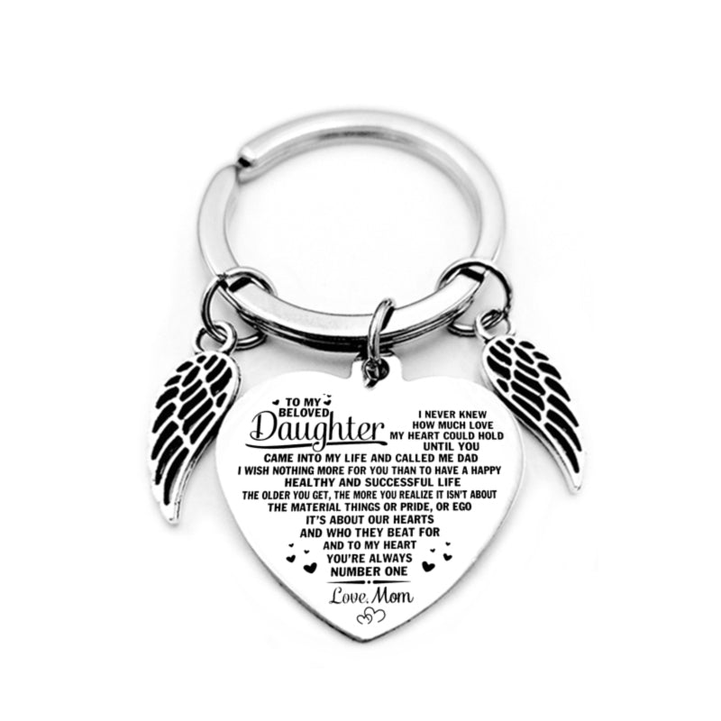dad/mom "to my daughter" heart-shaped inspirational keychain with angel wings 6