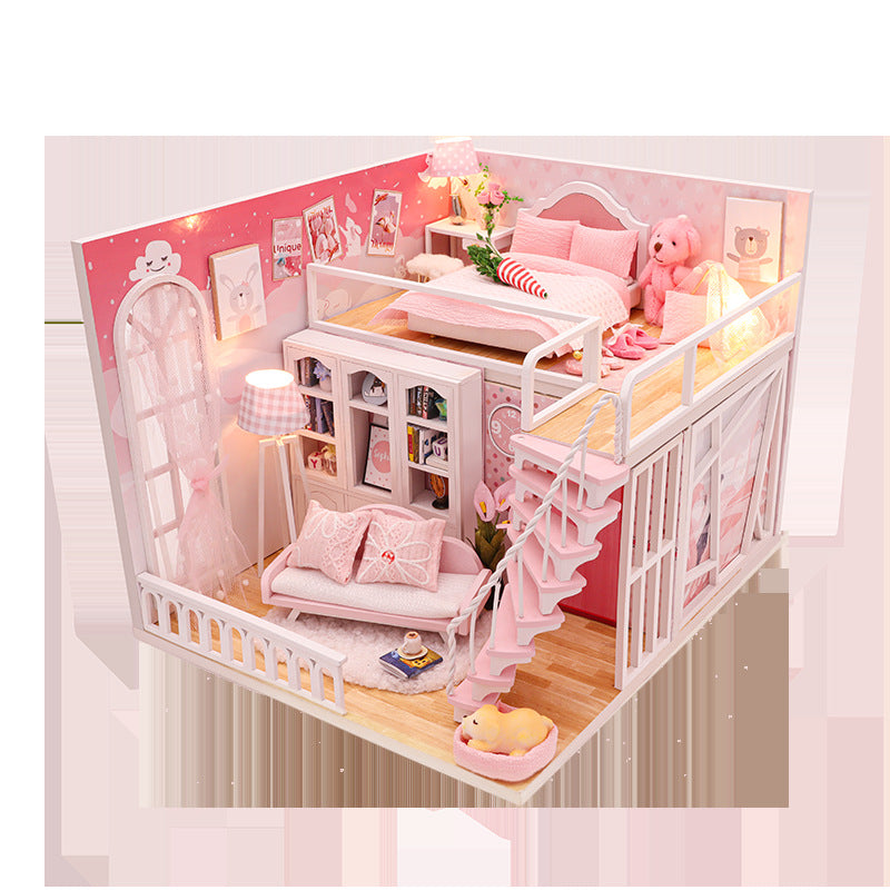 stable happiness hand-assembled romantic pink wooden dollhouse