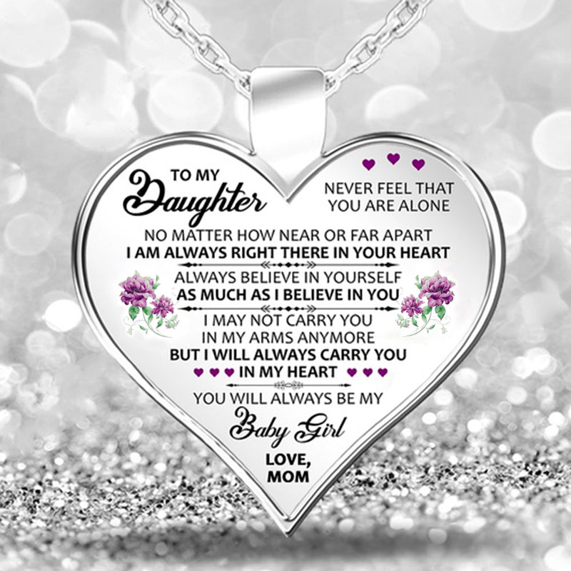 dad/mom to daughter flower décor heart-shape inspirational necklace 3 from mom with flowers