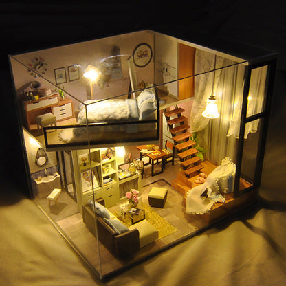 wooden loft diy miniature dollhouse (with dust cover) default title