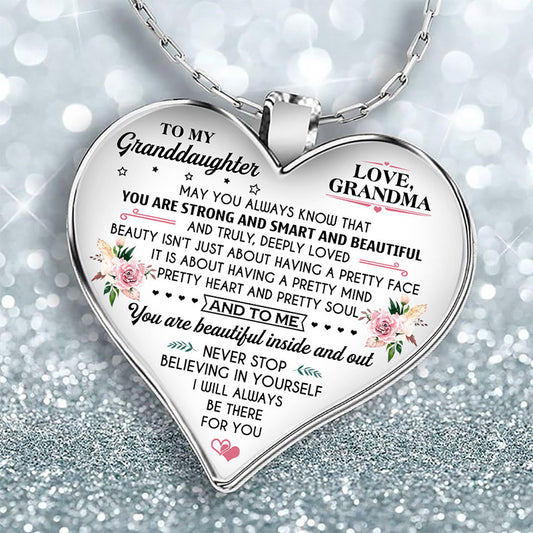 grandma "to my granddaughter" flower butterfly décor heart-shaped pendant necklace