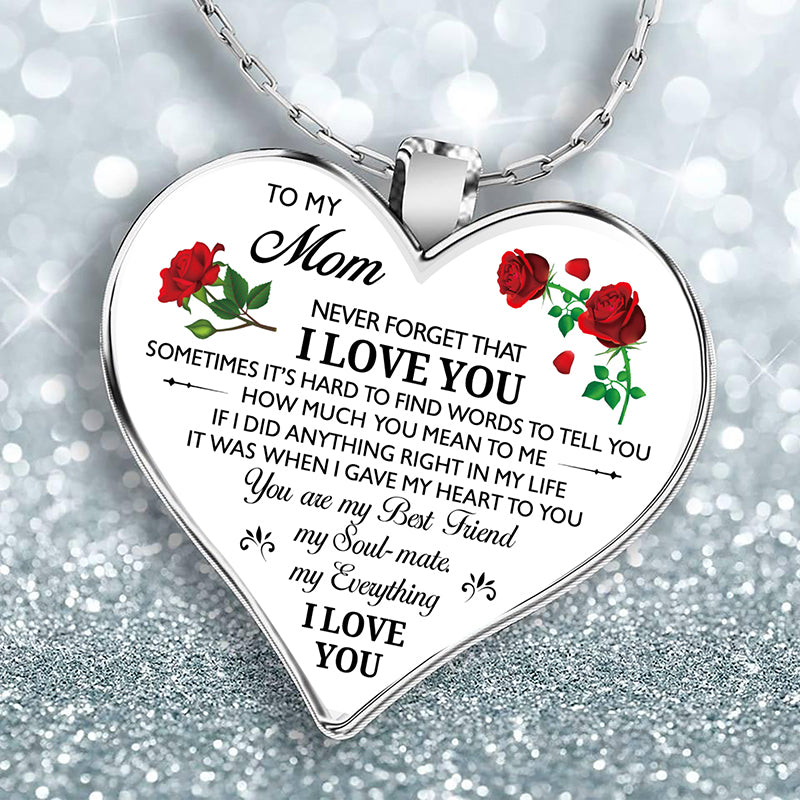 "to my mom" heart-shaped inspirational necklace
