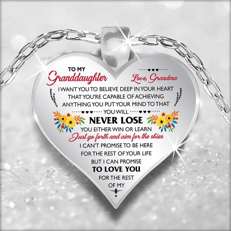 grandma "to my granddaughter" flower butterfly décor heart-shaped pendant necklace 11