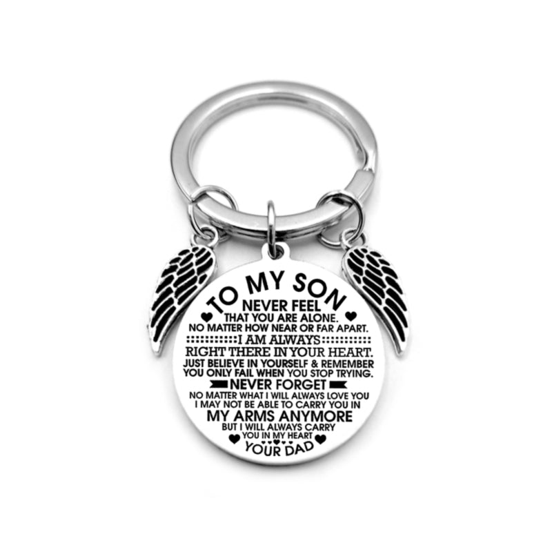 dad / mom "to my son" round inspirational keychain with angel wings 9
