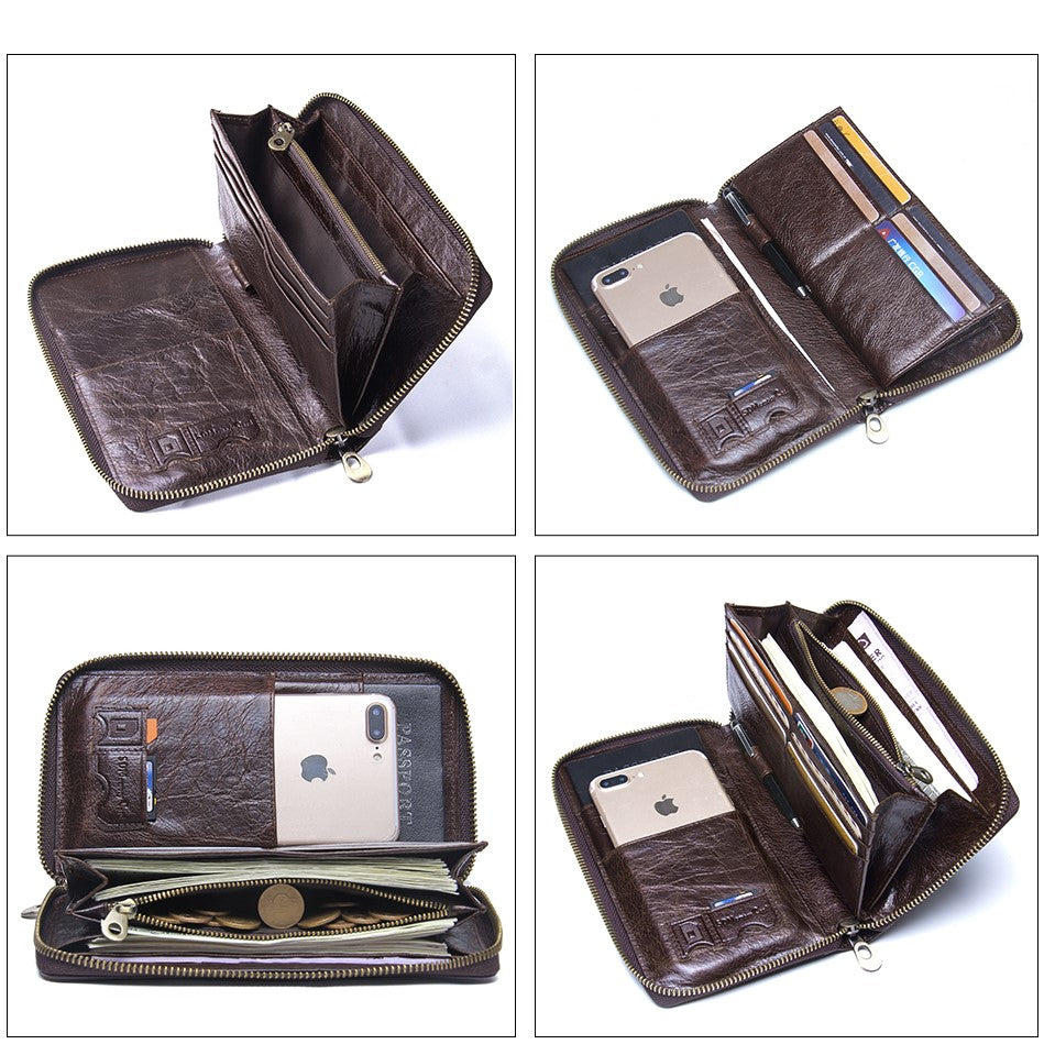 deluxe genuine leather multi-functional clutch wallet (can hold passport & phone)