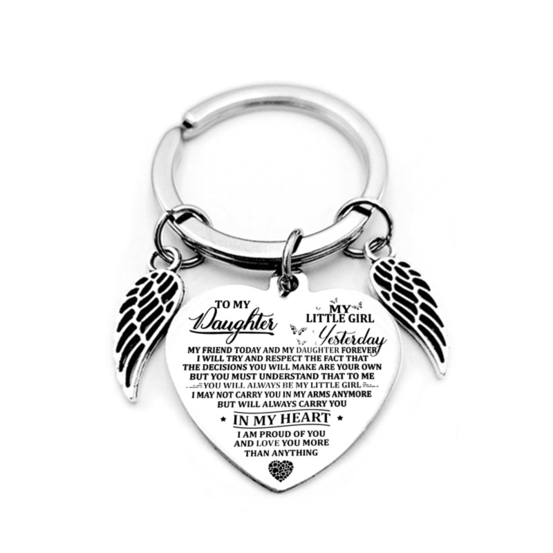 dad/mom "to my daughter" heart-shaped inspirational keychain with angel wings 29