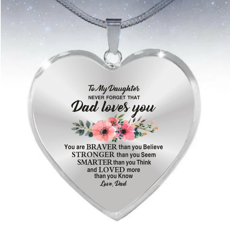 dad/mom "to my daughter" flower décor heart-shaped inspirational necklace silver from dad
