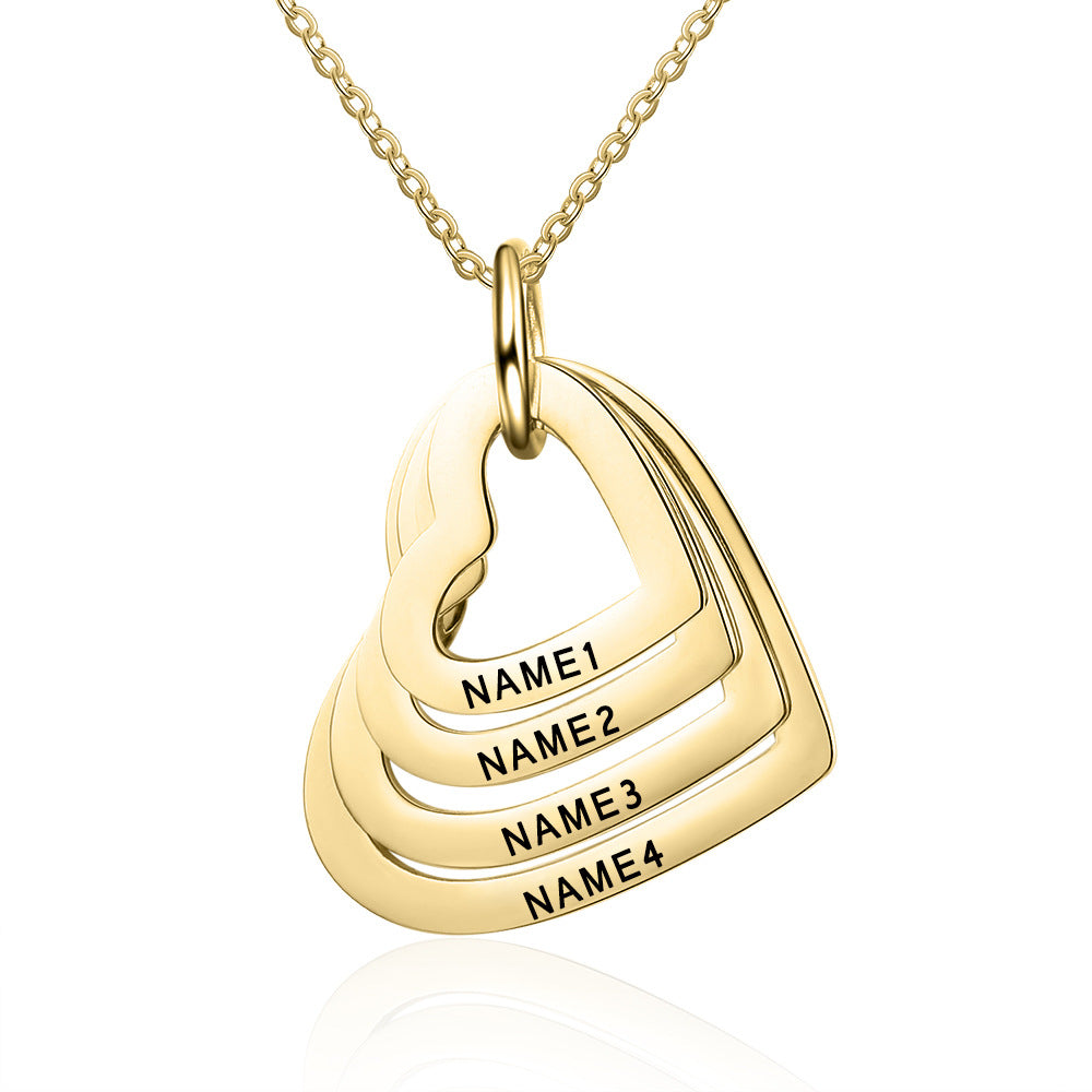 personalized necklace with 4 engraved heart-shaped pendant gold