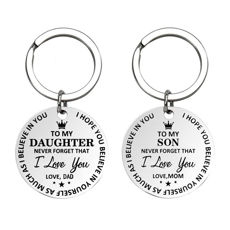 dad/mom "to my daughter" round stainless steel pendant keychain