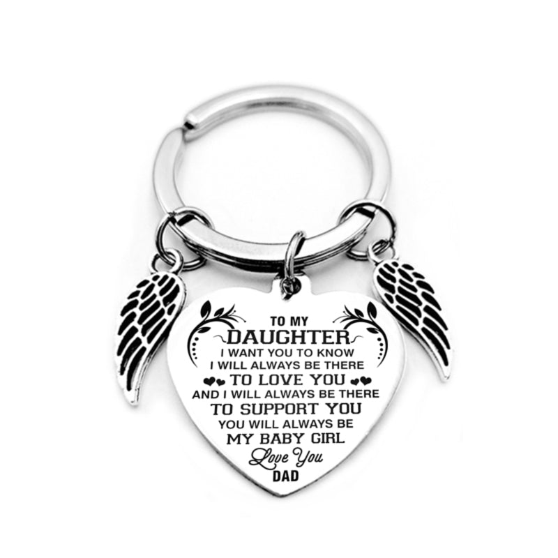 dad/mom "to my daughter" heart-shaped inspirational keychain with angel wings 17