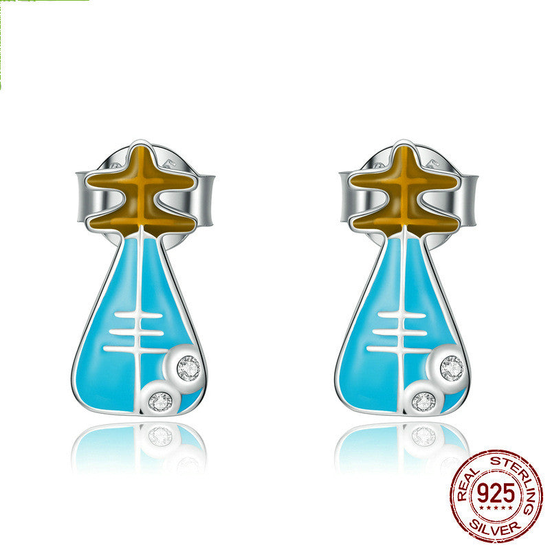 s925 silver musical pattern stud earrings lute