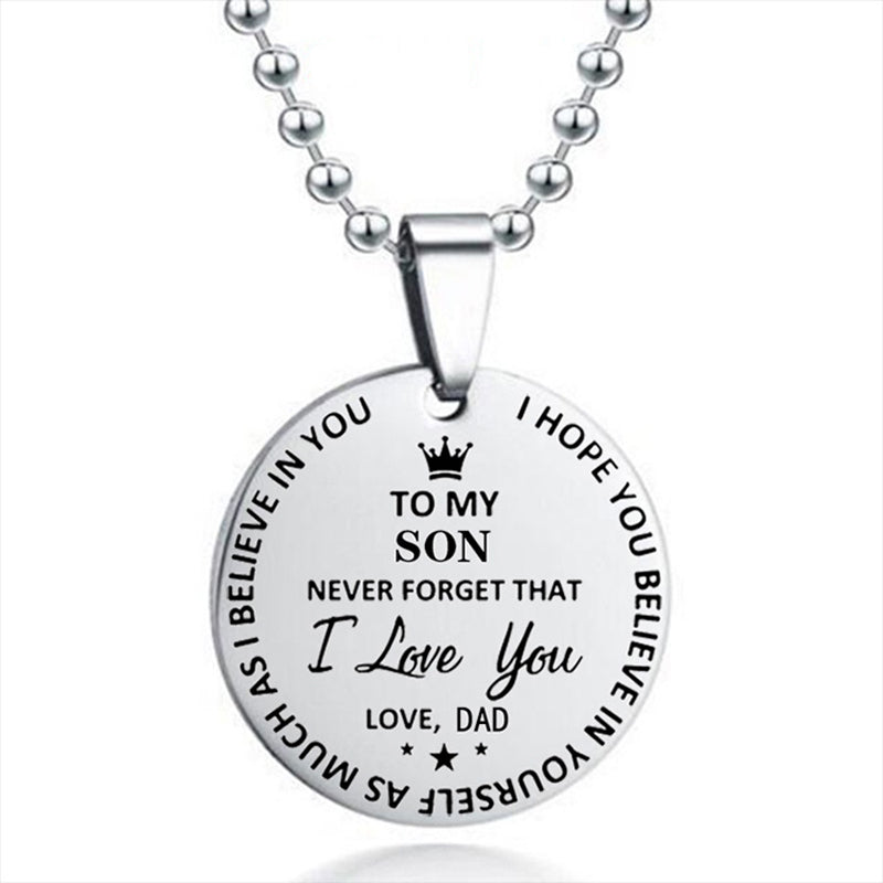 dad/mom "to my son" round stainless steel pendant beads chain necklace from dad