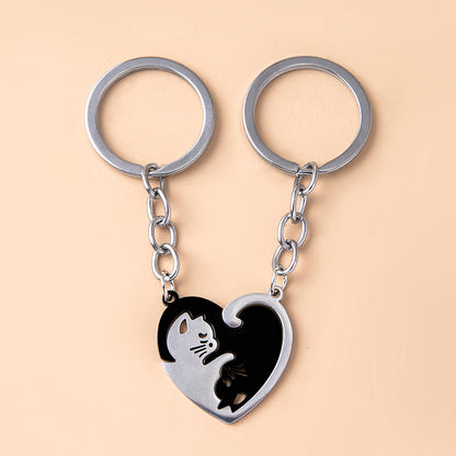 black & white cats stainless steel couple heart-shaped keychains default title