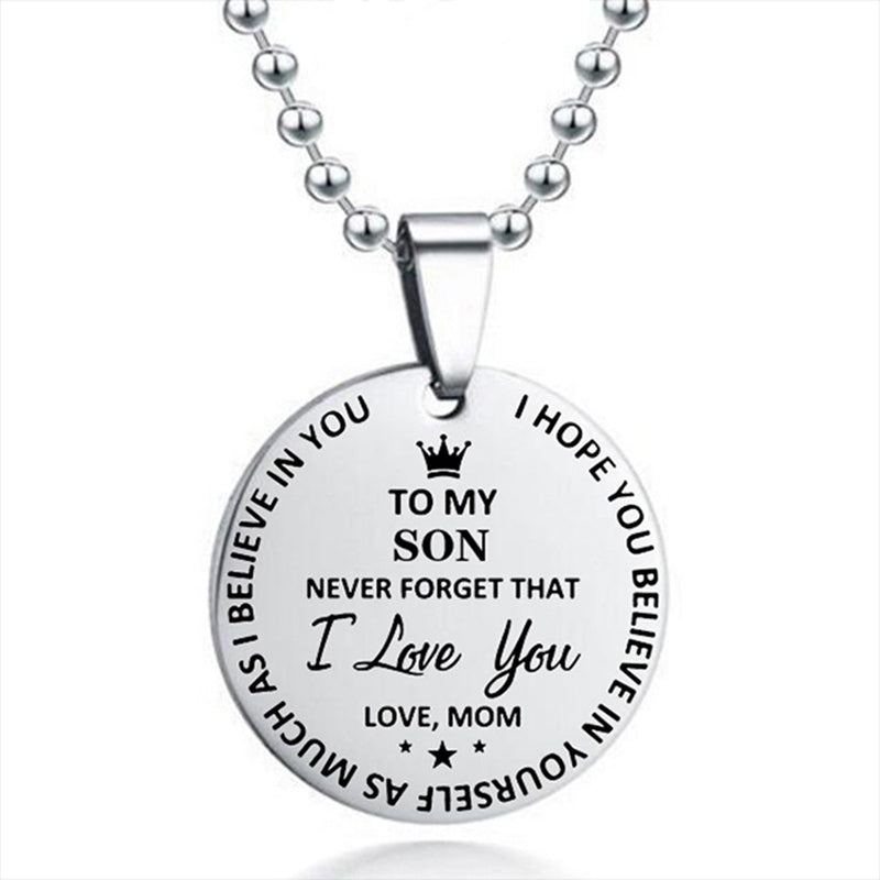 dad/mom "to my son" round stainless steel pendant beads chain necklace from mom