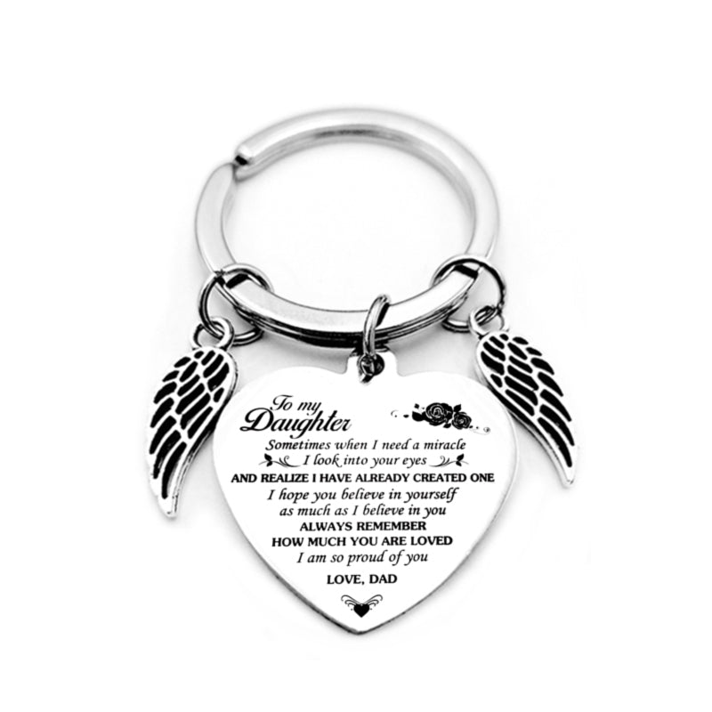 dad/mom "to my daughter" heart-shaped inspirational keychain with angel wings 28