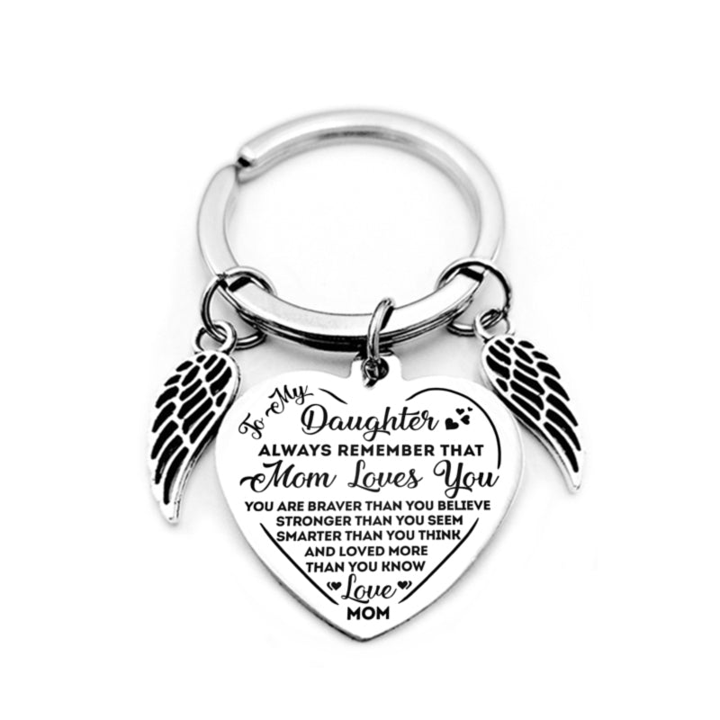 dad/mom "to my daughter" heart-shaped inspirational keychain with angel wings 24