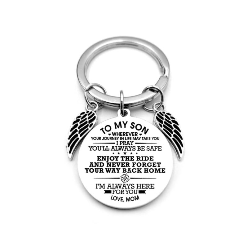 dad / mom "to my son" round inspirational keychain with angel wings 16