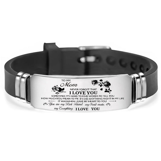 "to mom" adjustable silicone stainless steel inspirational bracelet