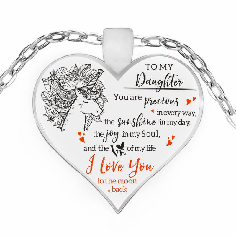 dad/mom "to my daughter" cute unicorn heart-shaped inspirational necklace to daughter "you are precious"