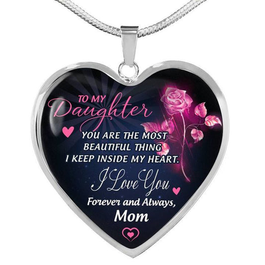mom to daughter rose flower heart necklace