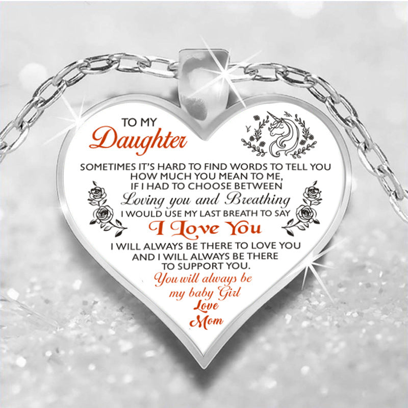dad/mom "to my daughter" cute unicorn heart-shaped inspirational necklace