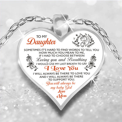 dad/mom "to my daughter" cute unicorn heart-shaped inspirational necklace to daughter fr. mom "i love you"