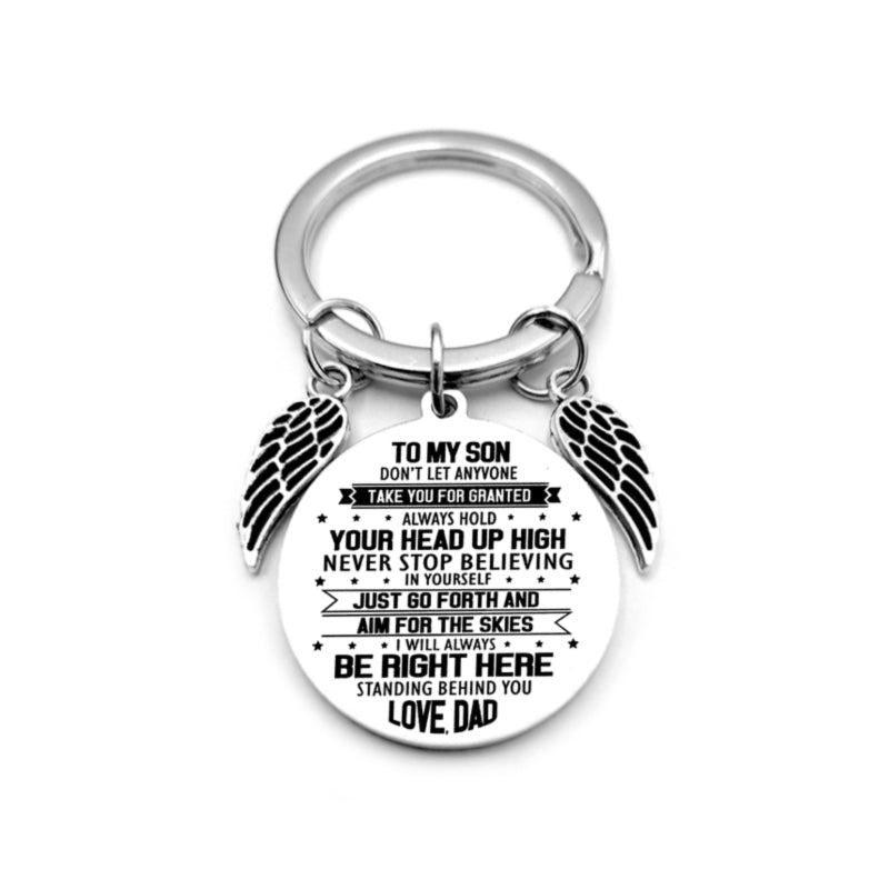 dad / mom "to my son" round inspirational keychain with angel wings 8