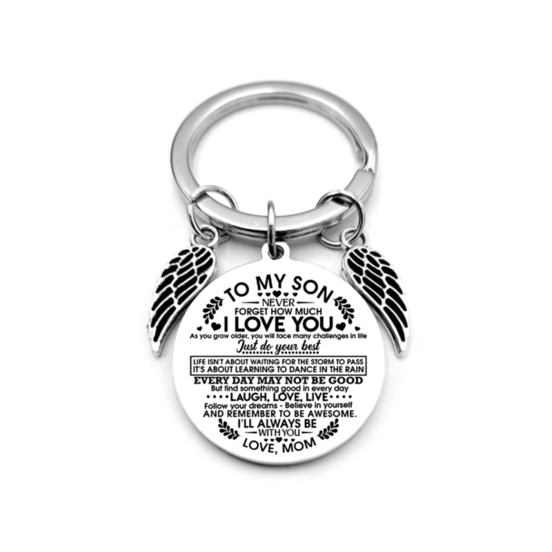 dad / mom "to my son" round inspirational keychain with angel wings 11