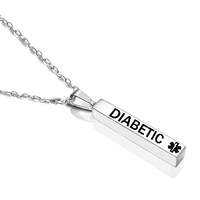 engraved medical alert stainless steel pillar pendant necklace diabetic