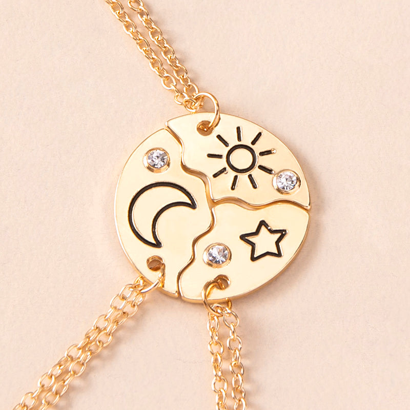 round jigsaw puzzle pendant necklaces for friends / sisters / brothers gold