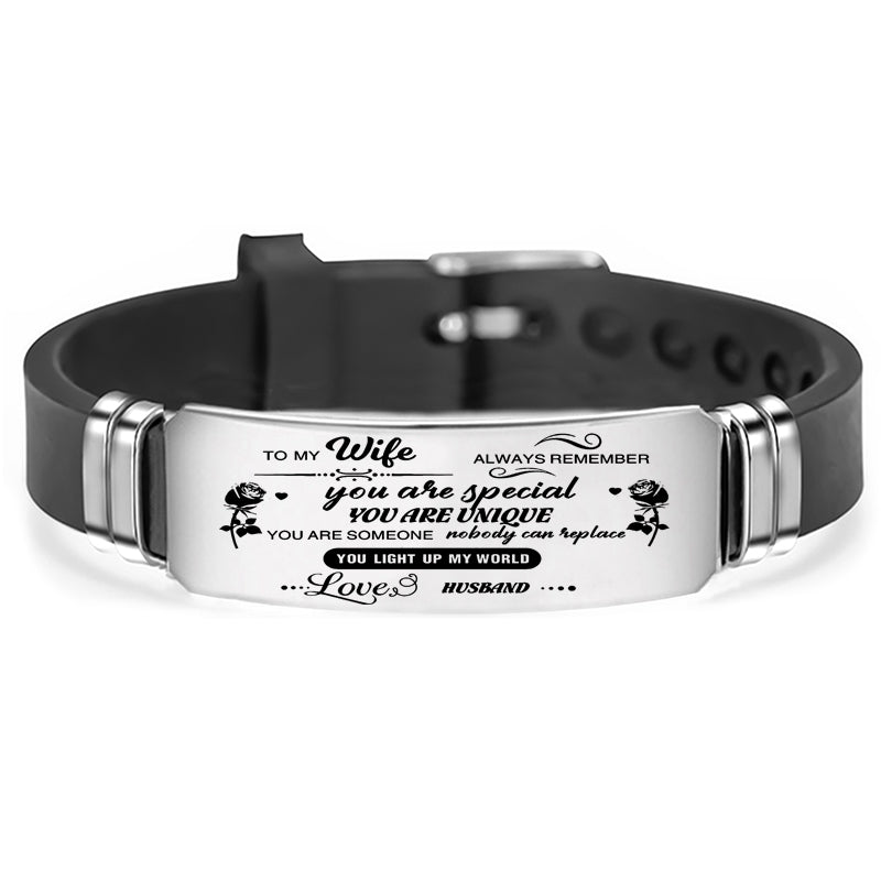 "to my wife" adjustable silicone stainless steel inspirational bracelet to my wife fr. husband