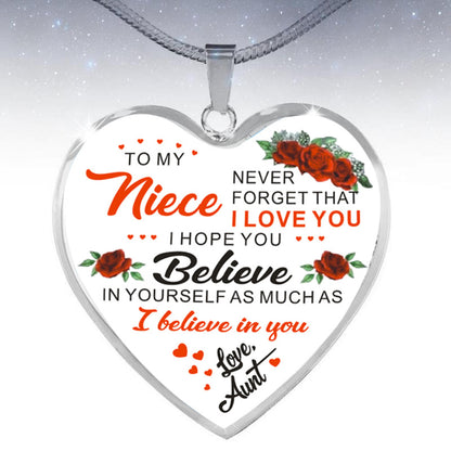 "to my niece" from aunt heart-shaped necklace silver
