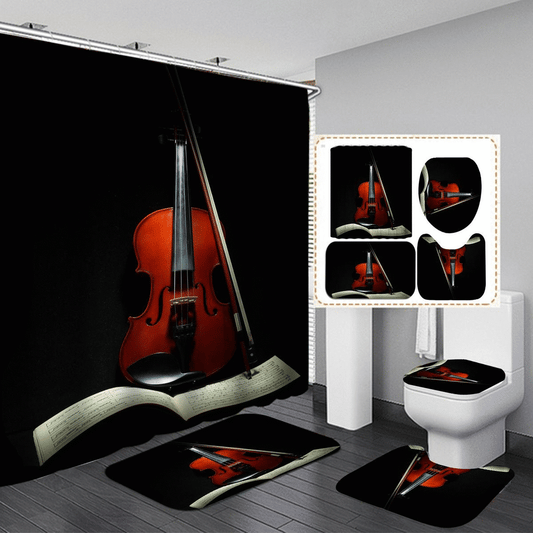 guitar theme bathroom mats & shower curtain 4-piece set