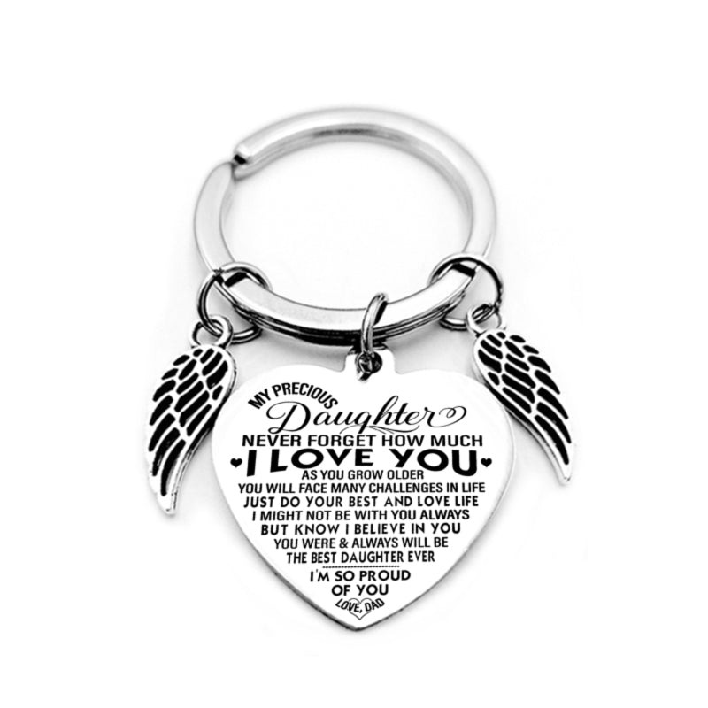 dad/mom "to my daughter" heart-shaped inspirational keychain with angel wings 7