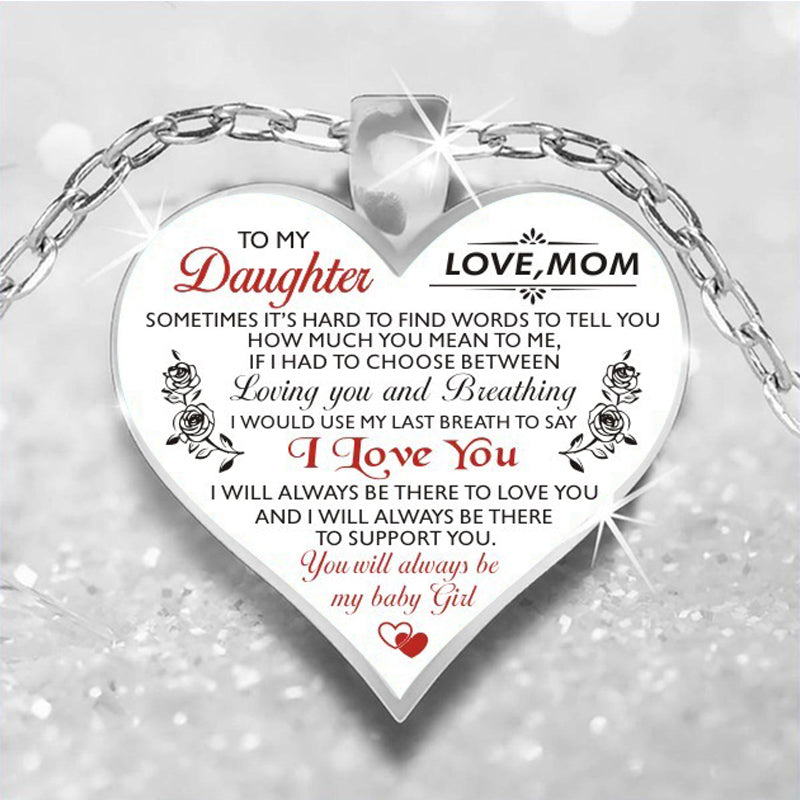 dad/mom to daughter flower décor heart-shape inspirational necklace