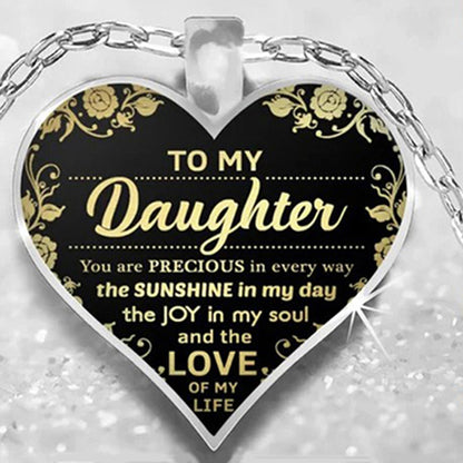 dad/mom to daughter engraved "you are the sunshine" heart-shaped epoxy necklace silver
