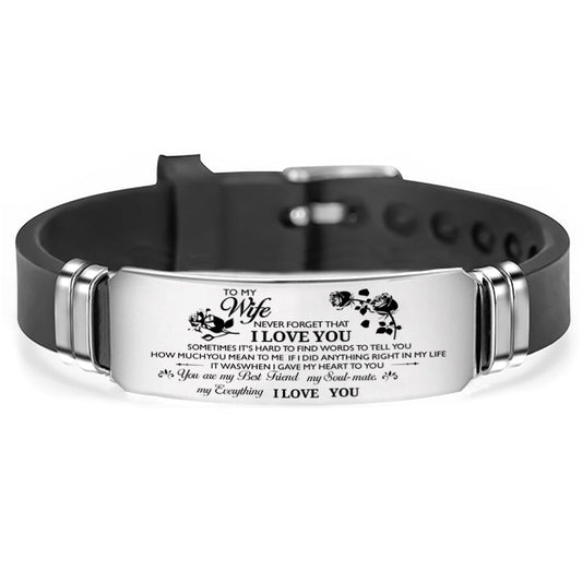 "to my wife" adjustable silicone stainless steel inspirational bracelet to my wife