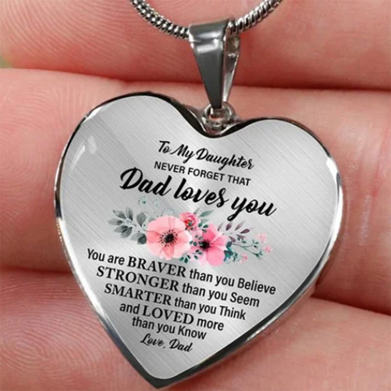 dad/mom "to my daughter" flower décor heart-shaped inspirational necklace